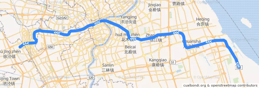 Mapa del recorrido Metro 2号线: 浦东国际机场 → 徐泾东 de la línea  en Shanghai.