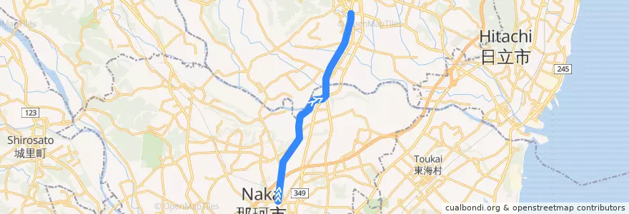 Mapa del recorrido JR水郡線常陸太田支線 de la línea  en Prefectura de Ibaraki.