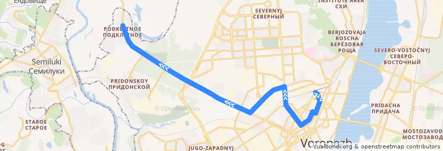 Mapa del recorrido Автобус №68: Ж/д Вокзал — Пос. Придонской de la línea  en городской округ Воронеж.
