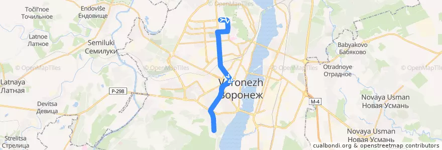 Mapa del recorrido Автобус №69Т: Микрорайон Дубрава — Острогожская de la línea  en городской округ Воронеж.