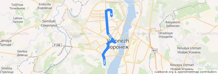 Mapa del recorrido Автобус №69Т: Острогожская — Микрорайон Дубрава de la línea  en городской округ Воронеж.