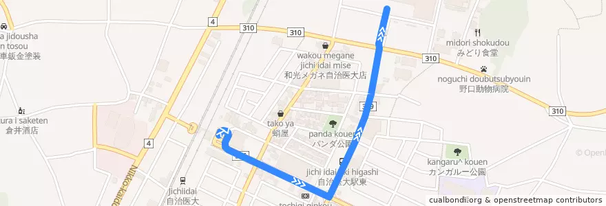 Mapa del recorrido 関東自動車バス 自治医大駅⇒自治医大病院 de la línea  en 下野市.