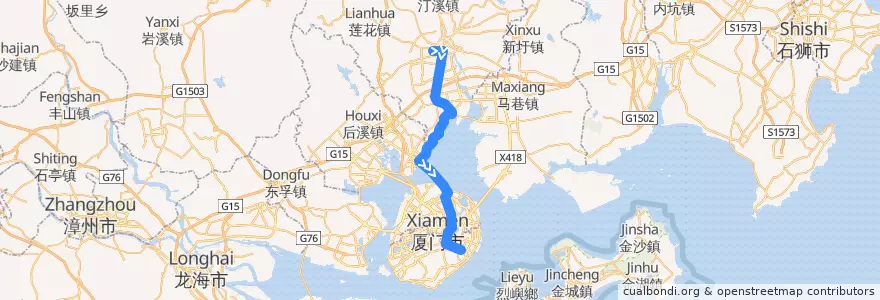 Mapa del recorrido Bus 快5 (BRT): 同安枢纽站 => 前埔枢纽站 de la línea  en Fujian.