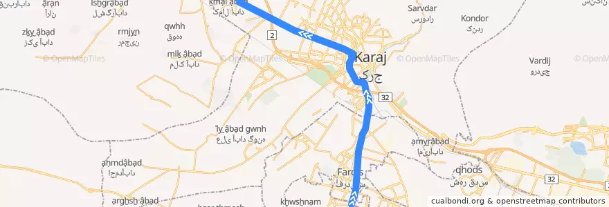 Mapa del recorrido خط ۱ de la línea  en محافظة ألبرز.