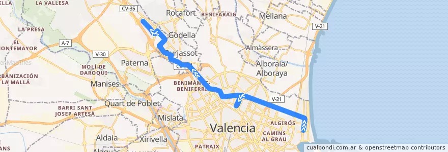 Mapa del recorrido Línia 4: Dr. Lluch => Mas del Rosari de la línea  en Valencia.