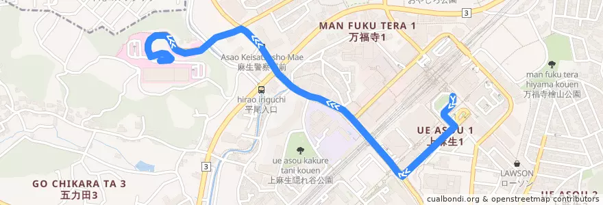 Mapa del recorrido 古沢線　新百合ヶ丘駅⇒新百合ヶ丘総合病院 de la línea  en Асао.
