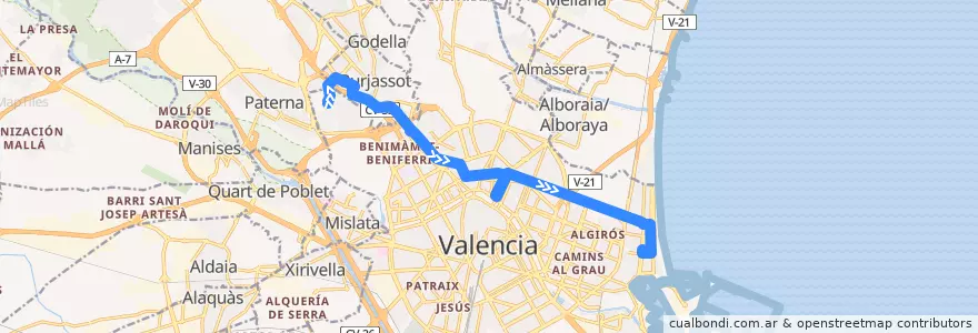 Mapa del recorrido Línia 4: Fira València => Dr. Lluch de la línea  en València / Valencia.