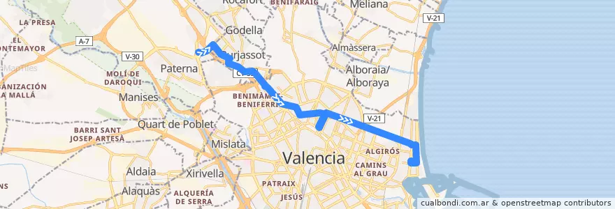 Mapa del recorrido Línia 4: Lloma Llarga - Terramelar => Dr. Lluch de la línea  en Valencia.