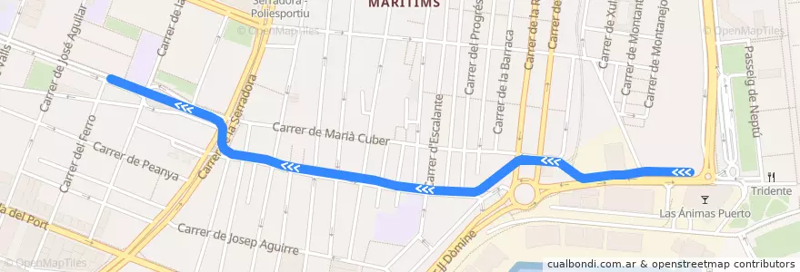 Mapa del recorrido Línia 8: Marina Reial Joan Carles I => Marítim - Serrería de la línea  en Comarca de València.