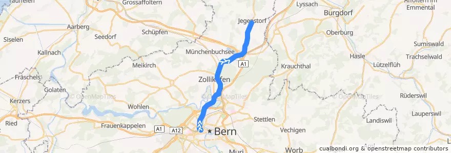 Mapa del recorrido S8: Bern RBS => Jegenstorf de la línea  en Verwaltungsregion Bern-Mittelland.