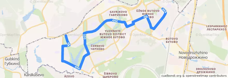 Mapa del recorrido Автобус 636: Новобутовская ул., 13 - Комплекс "В" Южного Бутова de la línea  en Yuzhnoye Butovo.