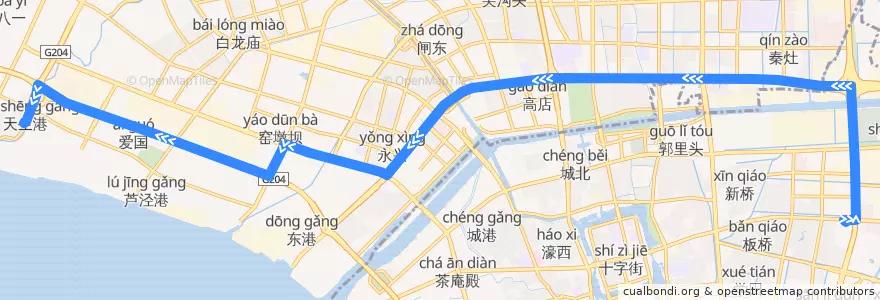 Mapa del recorrido 73路: 校西公交停车场 => 天生港 de la línea  en 港闸区.