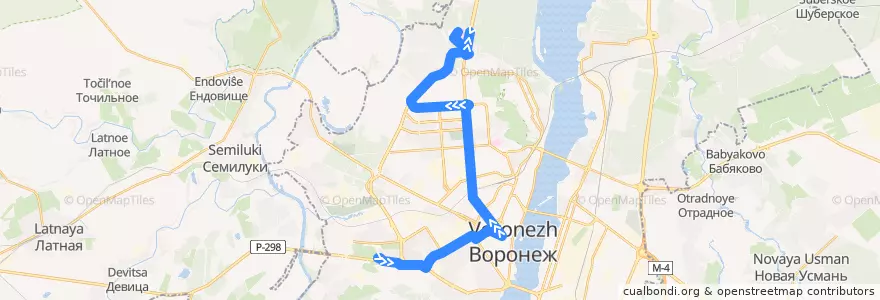 Mapa del recorrido Автобус №72: Комарова — Областной Роддом de la línea  en городской округ Воронеж.