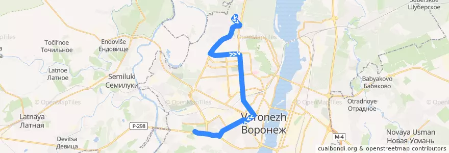 Mapa del recorrido Автобус №72: Областной Роддом — Комарова de la línea  en городской округ Воронеж.