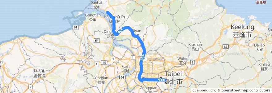 Mapa del recorrido 臺北捷運 淡水線-信義線 (北向) de la línea  en Taipei.