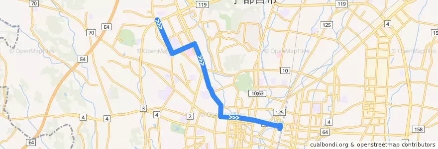 Mapa del recorrido 関東自動車バス[50] 細谷車庫⇒清住町⇒宇都宮駅 de la línea  en Utsunomiya.