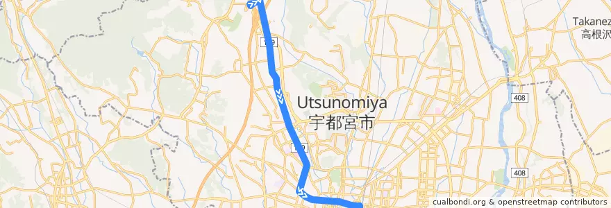Mapa del recorrido 関東自動車バス[01] 山王団地⇒宇都宮駅 de la línea  en Utsunomiya.