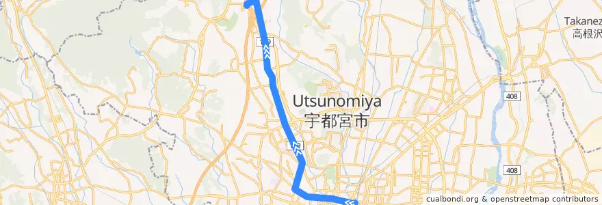 Mapa del recorrido 関東自動車バス[52] 宇都宮駅⇒山王団地 de la línea  en 宇都宮市.