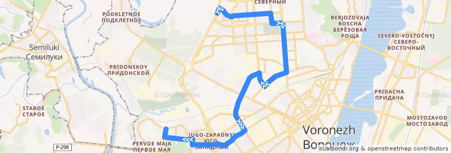 Mapa del recorrido Автобус №81: Антонова-Овсеенко — Пивзавод — Перхоровича de la línea  en городской округ Воронеж.