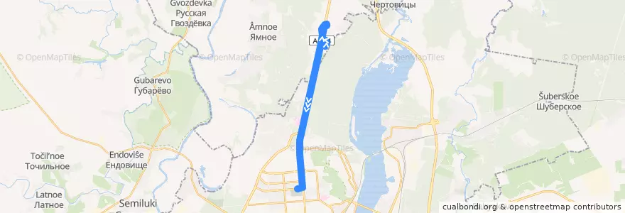Mapa del recorrido Автобус №84: Сити-парк Град — Хользунова de la línea  en Воронежская область.