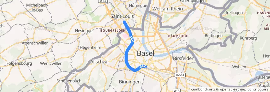 Mapa del recorrido TER: Basel => Mulhouse de la línea  en Basilea.