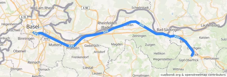 Mapa del recorrido S1: Basel SBB => Frick de la línea  en Zwitserland.