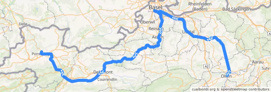 Mapa del recorrido S3: Olten => Porrentruy de la línea  en Svizzera.