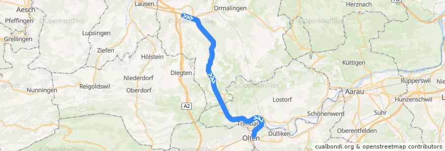Mapa del recorrido S9: Sissach => Olten de la línea  en Suiza.