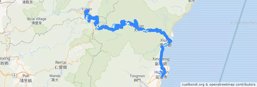 Mapa del recorrido 1141 花蓮-臺中(犁山) (去程) de la línea  en Province de Taïwan.