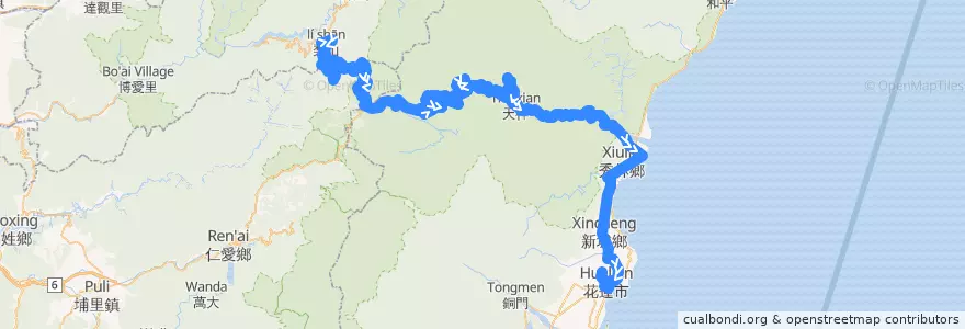 Mapa del recorrido 1141 花蓮-臺中(犁山) (返程) de la línea  en Provincia de Taiwán.