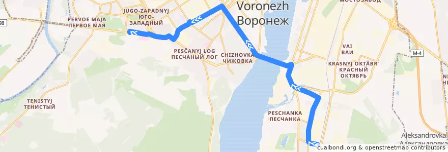 Mapa del recorrido Автобус №87: Машмет — Памятник Танкистам de la línea  en городской округ Воронеж.