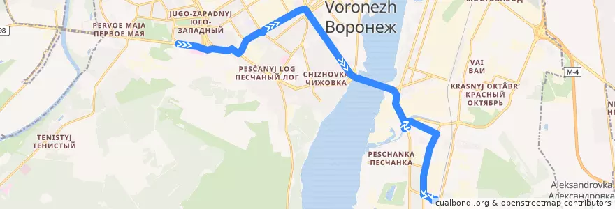Mapa del recorrido Автобус №87: Памятник Танкистам — Машмет de la línea  en Voronezh.