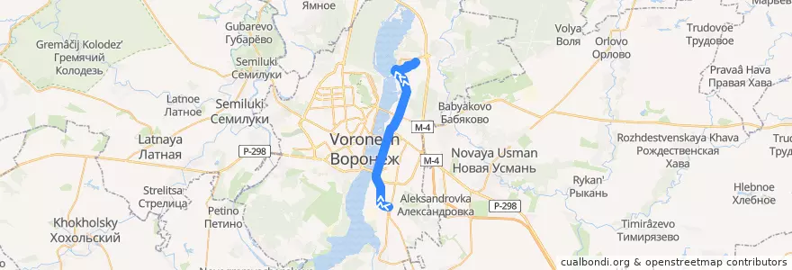 Mapa del recorrido Автобус №91: Машмет — Отрожка de la línea  en городской округ Воронеж.