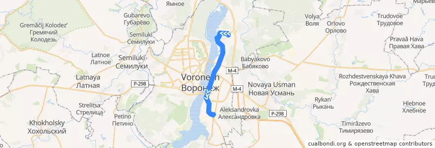 Mapa del recorrido Автобус №91: Отрожка — Машмет de la línea  en городской округ Воронеж.