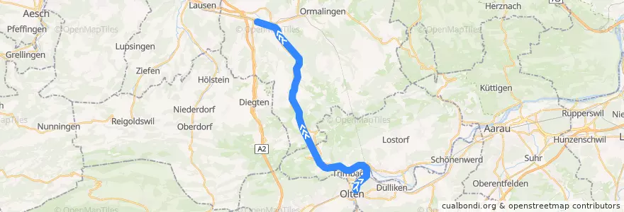 Mapa del recorrido S9: Olten => Sissach de la línea  en İsviçre.