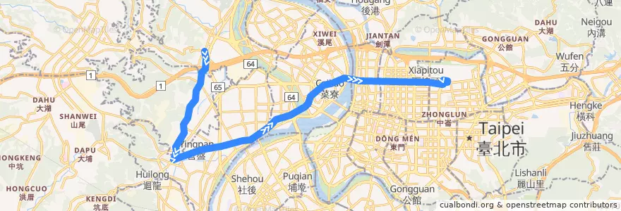 Mapa del recorrido 新北市 801 五股-松山機場 (往程) de la línea  en Новый Тайбэй.