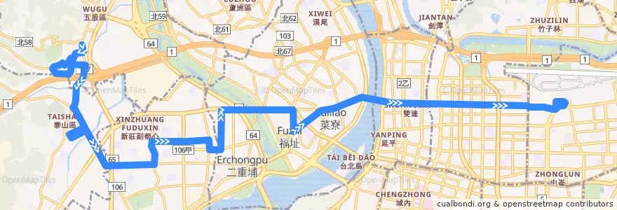 Mapa del recorrido 新北市 803 五股-松山機場 (往程) de la línea  en New Taipei.