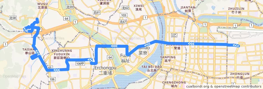 Mapa del recorrido 新北市 803 松山機場-五股 (返程) de la línea  en New Taipei.