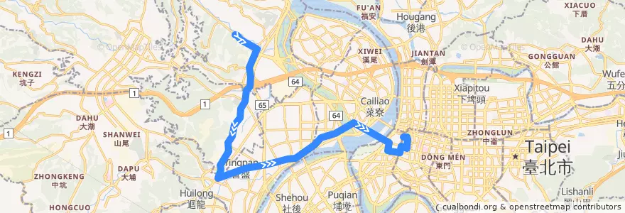 Mapa del recorrido 新北市 637 五股-臺北 (往程) de la línea  en Новый Тайбэй.