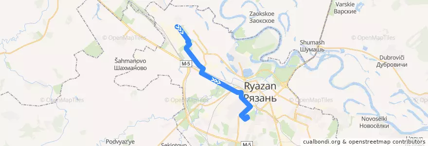 Mapa del recorrido Троллейбус №9: Комбайновый Завод — ЦПКиО de la línea  en городской округ Рязань.