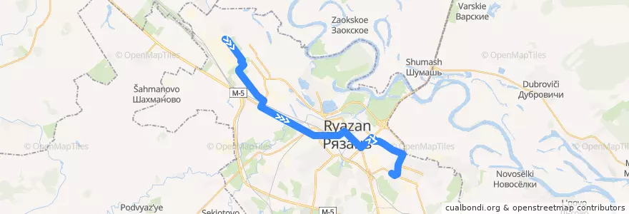 Mapa del recorrido Троллейбус №8: Комбайновый Завод — Депо №3 de la línea  en городской округ Рязань.