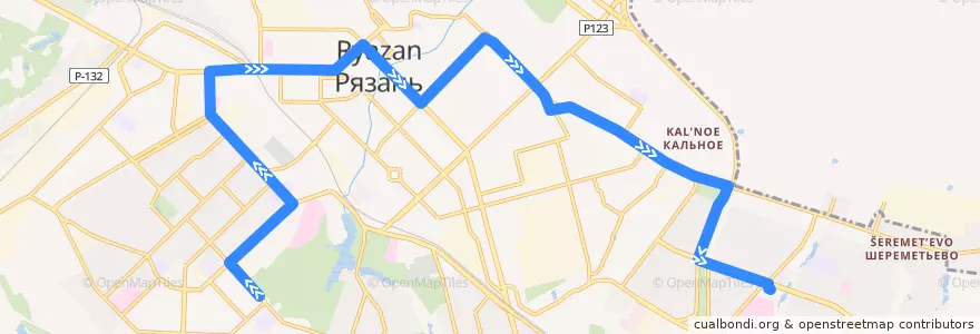 Mapa del recorrido Троллейбус №3: ЦПКиО — Горбольница №11 de la línea  en городской округ Рязань.