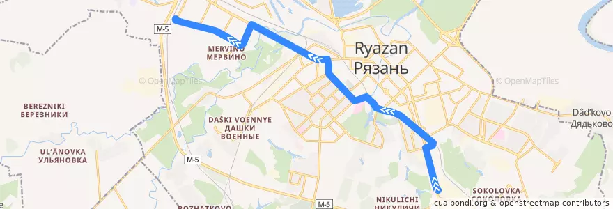 Mapa del recorrido Троллейбус №17: Завод "Рязцветмет" — улица Крупской de la línea  en городской округ Рязань.