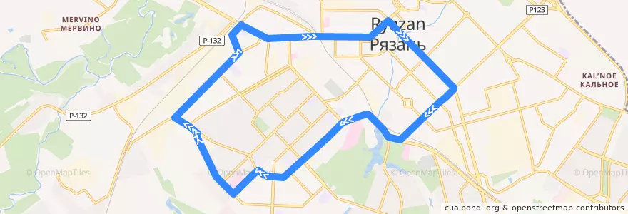 Mapa del recorrido Троллейбус №5: улица Строителей — улица Строителей de la línea  en городской округ Рязань.