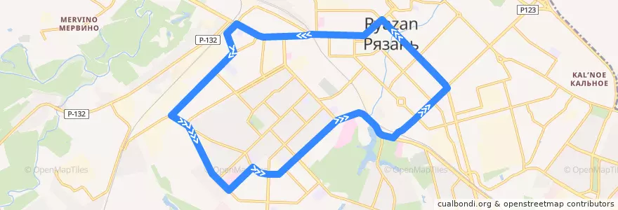 Mapa del recorrido Троллейбус №5: улица Строителей — улица Строителей de la línea  en городской округ Рязань.