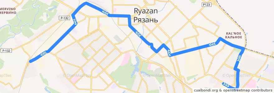 Mapa del recorrido Троллейбус №2: Депо №3 — Октябрьский городок de la línea  en городской округ Рязань.