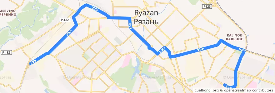 Mapa del recorrido Троллейбус №2: Октябрьский городок — Депо №3 de la línea  en городской округ Рязань.