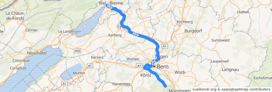 Mapa del recorrido S3: Biel/Bienne => Belp de la línea  en Bern/Berne.