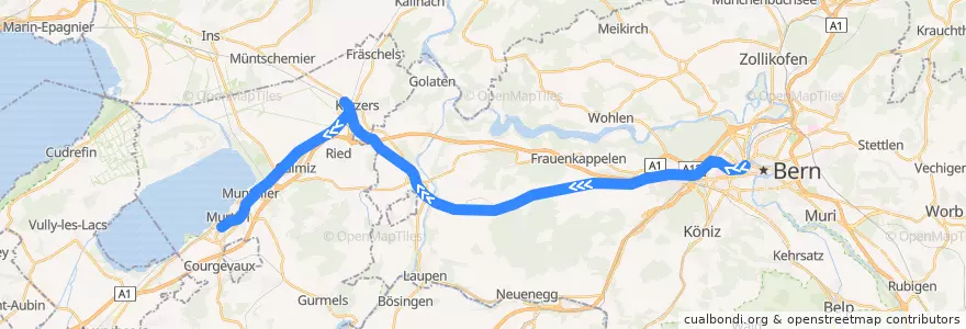 Mapa del recorrido S5: Bern => Murten/Morat de la línea  en سويسرا.