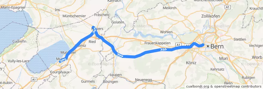 Mapa del recorrido S5: Murten/Morat => Bern de la línea  en Suíça.